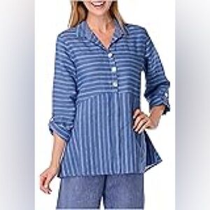 Habitat Linen Roll Tab Sleeve Tunic Blouse
